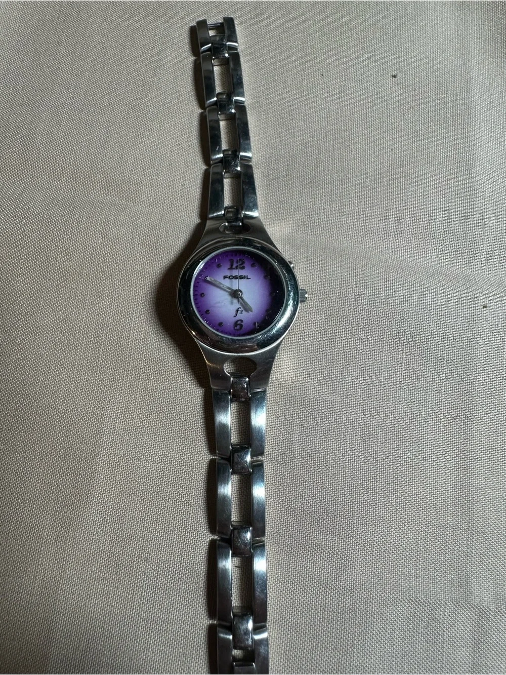 Fossil Silver Bracelet Watch with Purple Dial